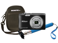 MediaMarkt Nikon Cámara - Nikon Coolpix A100 + Estuche+ Palo selfie, Negro
