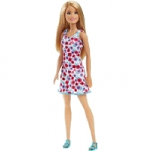 Barbie - Muñeca Rubia Chic Vestido Flores Pequeñas Rojo y Mo