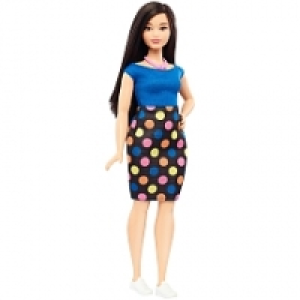 Barbie - Muñeca Fashionista Vestido Top Azul Falda Lunares d