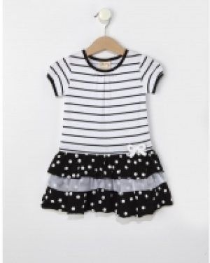 Vestido de manga corta de rayas y lunares