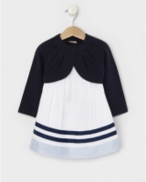 Conjunto de 2 piezas bolero y vestido de manga corta a rayas