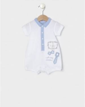 Pelele de manga corta knitted de piqu&eacute; blanco