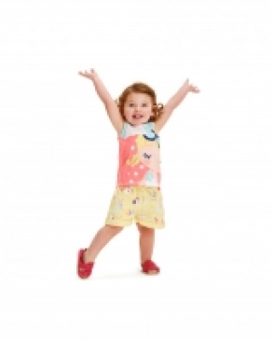 Canotta in jersey corallo con viso di bambina