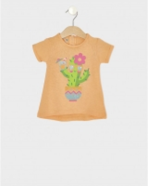 T-shirt mezze maniche arancio con stampa cactus