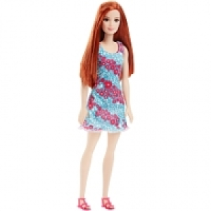 Barbie - Muñeca Pelirroja Chic Vestido Azul Flores Blanco y