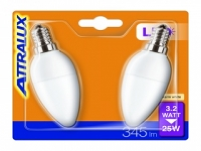 Pack 2 Led Vela 25WE14 Mate Cálida Attralux