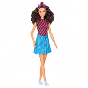 Barbie - Muñeca Fashionista Falda Vaquera Camiseta Rayas