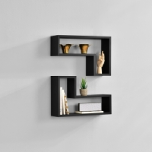 [en.casa] Estantería De Pared 2 Piezas Negro Mate Diseño Ret