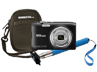 MediaMarkt  Cámara - Nikon Coolpix A100 + Estuche+ Palo selfie, Negro