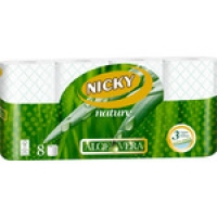 Hipercor  NICKY papel higiénico Aloe Vera 3 capas paquete 8 rollos