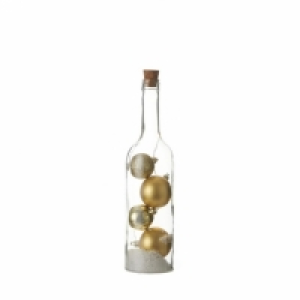 Botella Navidad Con Bolas Doradas Y 5 Led