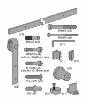 Kit Corredera Rustico 80 Negra 2 M - Saheco - 0 989 00