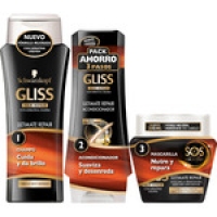 Hipercor  GLISS Hair Repair pack Ultimate Repair con champú + acondici