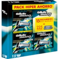 Hipercor  GILLETTE MACH3 pack hiper ahorro caja 15 recambio para cuchi