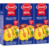 Hipercor  JUVER 100% zumo de melocotón, manzana y uva pack 3 envases 2