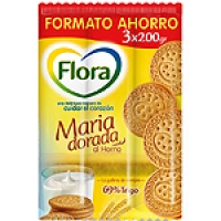 Hipercor  FLORA galleta María Dorada al horno 3 paquetes x 200 g envas