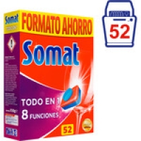 Hipercor  SOMAT detergente lavavajillas todo en 1 caja 52 pastillas