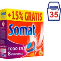 Hipercor  SOMAT detergente lavavajillas todo en 1 caja 30 pastillas + 