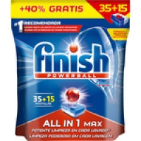 Hipercor  FINISH Calgonit detergente lavavajillas Powerball todo en 1 