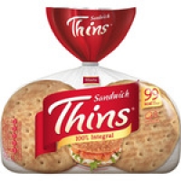 Hipercor  THINS Sandwich pan 100% integral bajo en grasa rico en fibra
