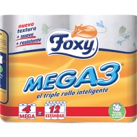 Hipercor  FOXY Mega 3 papel higiénico triple rollo decorado paquete 4 