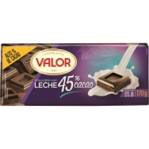 VALOR chocolate con leche con 45% cacao y sin gluten tableta