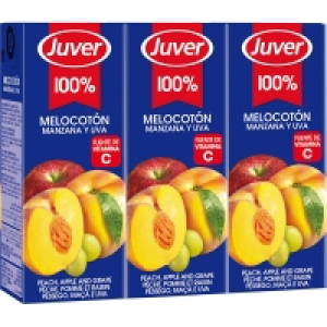 JUVER 100% zumo de melocotón, manzana y uva pack 3 briks 200