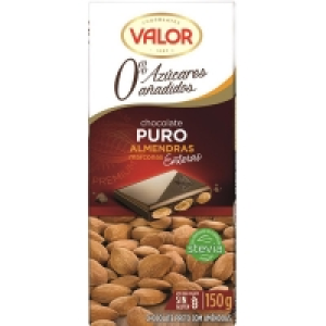 VALOR chocolate puro con almendras marconas enteras 0% azúca
