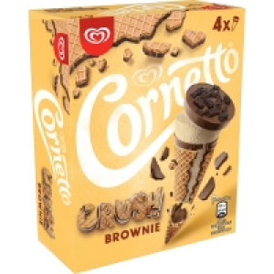 CORNETTO Crush cono de helado sabor vainilla y brownie 4 uni