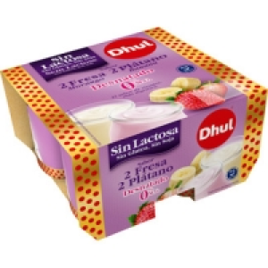 DHUL yogur desnatado 0% m.g. sabores 2 fresa + 2 plátano sin