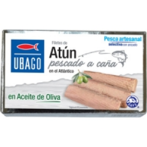 UBAGO filetes de atún pescado a caña en aceite de oliva lata 2.20 €