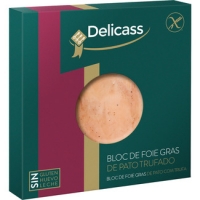 Hipercor  DELICASS bloc de foie gras de pato trufado sin gluten envase