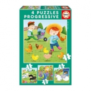 Educa Borrás - Animales de la Granja - Pack 4 Puzzles Progre