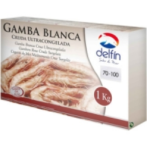 Hipercor  DELFIN gamba blanca cruda 70/100 piezas estuche 1 kg