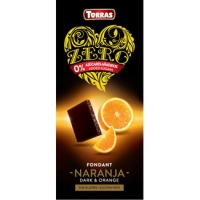 Hipercor  TORRAS Zero chocolate negro fondant con naranja 0% azúcares 