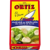 Hipercor  ORTIZ huevas de merluza en aceite de oliva lata 80 g neto es