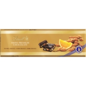 Hipercor  LINDT SWISS PREMIUM chocolate negro con naranja y almendras 