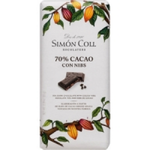 Hipercor  SIMON COLL chocolate negro 70% cacao con pepitas de cacao de