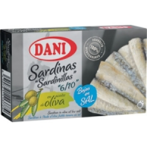 DANI sardinillas en aceite de oliva bajas en sal 6-10 piezas