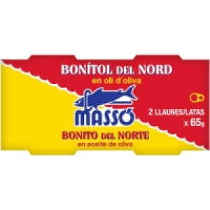 Hipercor  MASSO bonito del norte en aceite de oliva pack 2 latas 65 g 