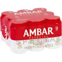 Hipercor  AMBAR cerveza rubia especial pack 9 latas 33 cl