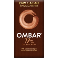 Hipercor  OMBAR chocolate crudo negro 72% cacao, 100 %ecológico, sin l