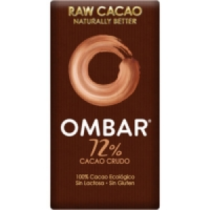 OMBAR chocolate crudo negro 72% cacao, 100 %ecológico, sin l