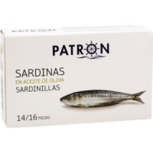 PATRON sardinillas en aceite de oliva 14-16 piezas lata 90 g 2.55 €