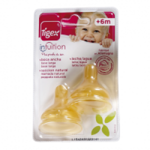 TIGEX tetina cuello ancho +6 meses envase 2 uds 2.99 €