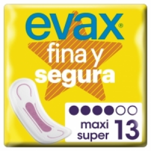 Carrefour  Compresas maxi/super sin alas fina y segura Evax 13 ud.