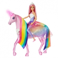 Toysrus  Barbie - Muñeca con Pelo Rosa Dreamtopia y Unicornio con Luc