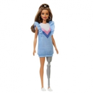 Barbie - Muñeca Fashionista con prótesis - Vestido azul
