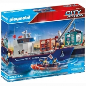 Toysrus  Playmobil - Gran Buque Portacontenedores con Barco Aduanero 