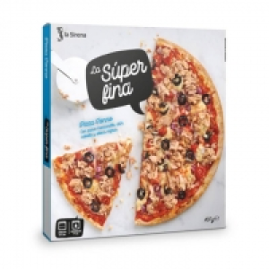 Pizza la súper fina atún, cebolla y olivas negras 3.69 €